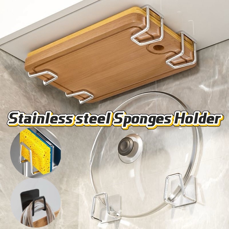 Commercial Kitchen Sink - ที่วางฟองน้ำสแตนเลสสำหรับห้องครัว 1-10 ชิ้น ที่ยึดติดอ่างล้างจานแบบมีกาวในตัว ชั้นวางสำหรับตากแห้ง ตะขอแขวนผนัง