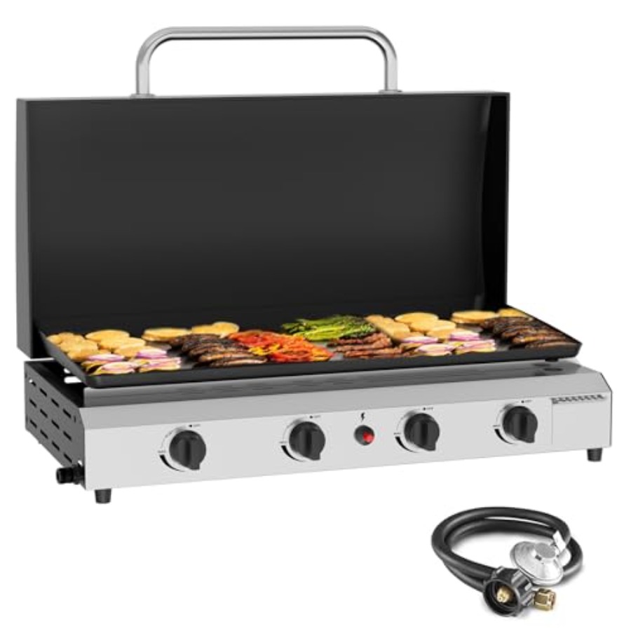 Electric Griddle Flat Top - เตาแก๊สแบบแผ่น 4 หัวเตา พร้อมฝาปิด - เตาแก๊สกลางแจ้งขนาด