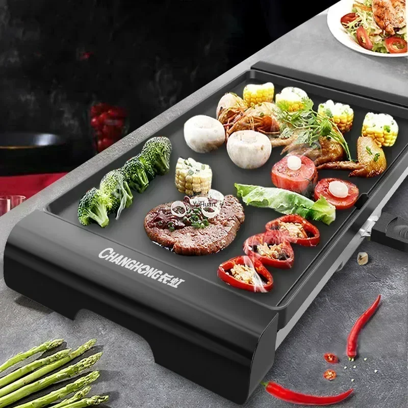 Electric Griddle Flat Top - เตาปิ้งย่างไฟฟ้าขนาดใหญ่แบบไร้ควัน สำหรับใช้ในบ้าน พื้นผิวไม่ติดกระทะ ปิ้งย่างได้อย่างสบายใจ เหมาะสำหรับการย่างปลา