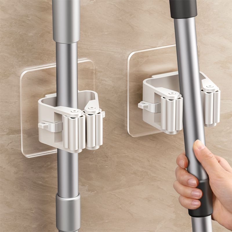 Commercial Kitchen Utensil Holder - ตะขอแขวนแบบไม่ต้องเจาะผนัง ที่แขวนไม้ถูพื้น ไม้กวาด ตะขอแขวนอุปกรณ์ในครัว ห้องน้ำ อุปกรณ์จัดระเบียบบ้าน