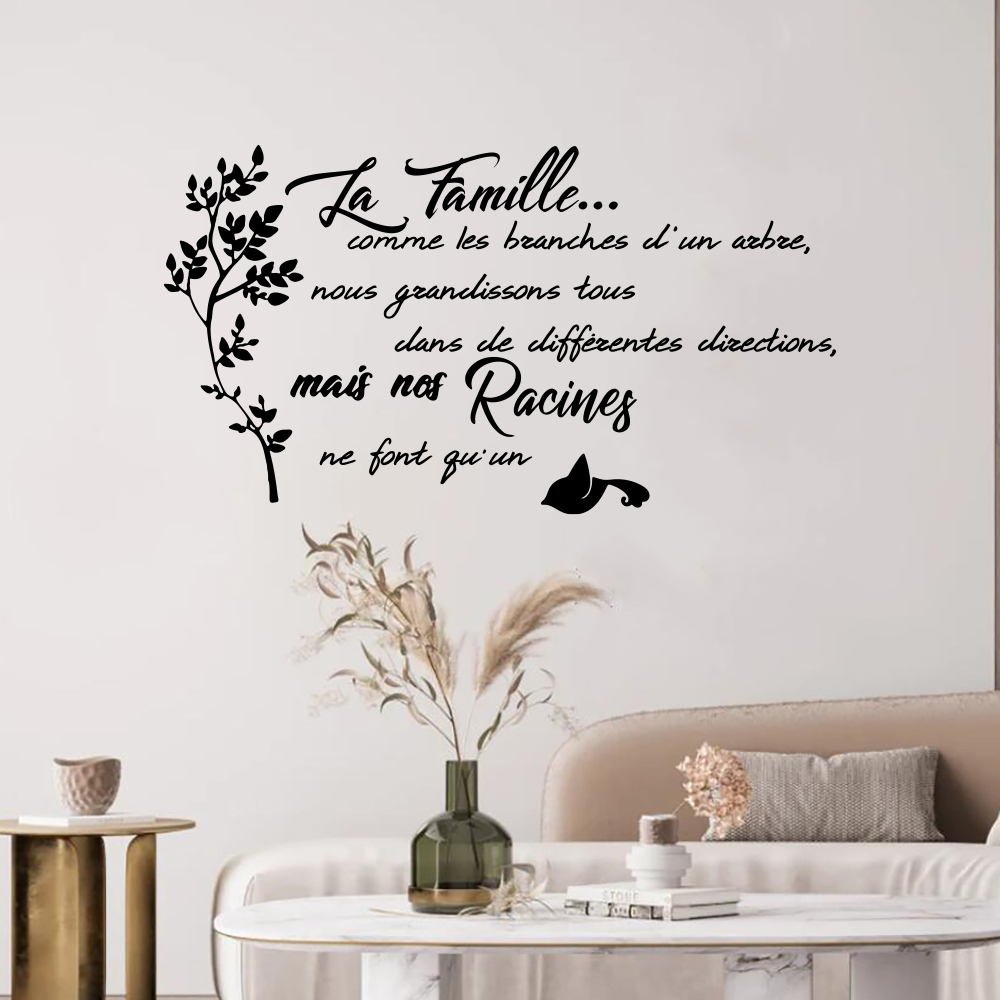 Commercial Kitchen Tiles - ภาษาฝรั่งเศสคําครอบครัว Tree BIRD สติ๊กเกอร์ติดผนังห้องครัวห้องนอน La Famille