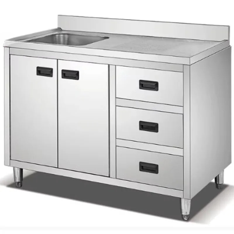 Commercial Kitchen Sink - โต๊ะเก็บของในครัวร้านอาหารแบบหนาพิเศษ โต๊ะทำงานเชิงพาณิชย์แบบอิสระ ตู้ครัวพร้อมอ่างล้างจานและลิ้นชัก