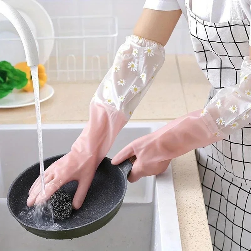 Commercial Kitchen Gloves - ถุงมือยางแขนยาวสำหรับใช้ในครัวเรือน ถุงมือล้างจาน ถุงมือทำความสะอาดเตาอบ ถุงมือทำความสะอาดสัตว์เลี้ยง อุปกรณ์เสริมสำหรับบ้านและห้องครัว
