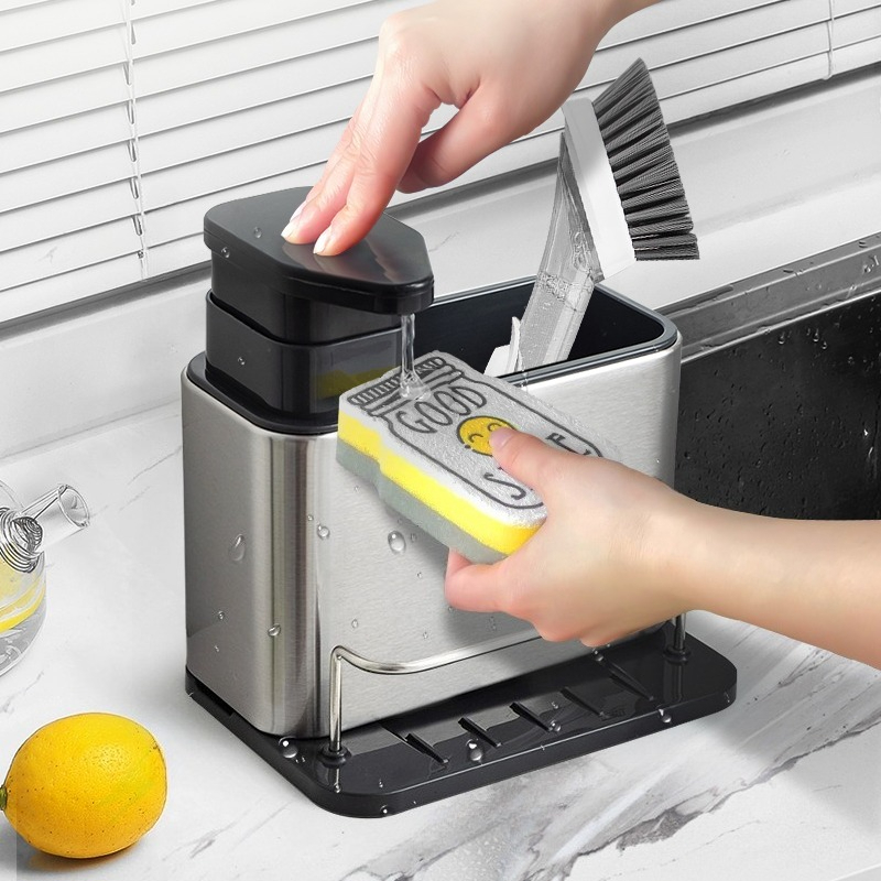 Commercial Kitchen Sink - ที่วางฟองน้ำและที่จ่ายสบู่อเนกประสงค์ สแตนเลส 1 ชิ้น สำหรับอ่างล้างจาน อุปกรณ์จัดระเบียบในครัว
