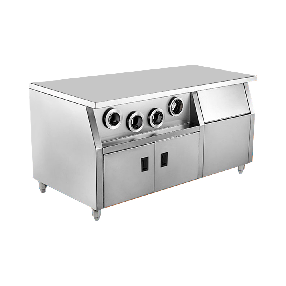 Commercial Kitchen Island On Wheels - ตู้เก็บของพร้อมล้อเลื่อนสำหรับครัวร้านอาหารและร้านอาหารฟาสต์ฟู้ด ทำจากสแตนเลส พร้อมที่วางแก้วและโต๊ะทำงาน