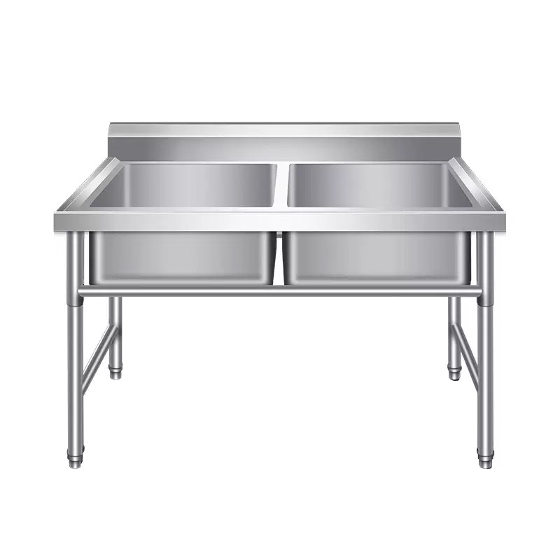 Commercial Kitchen Sink - โต๊ะทำงานสแตนเลสสำหรับครัวเชิงพาณิชย์พร้อมอ่างล้างจานคู่