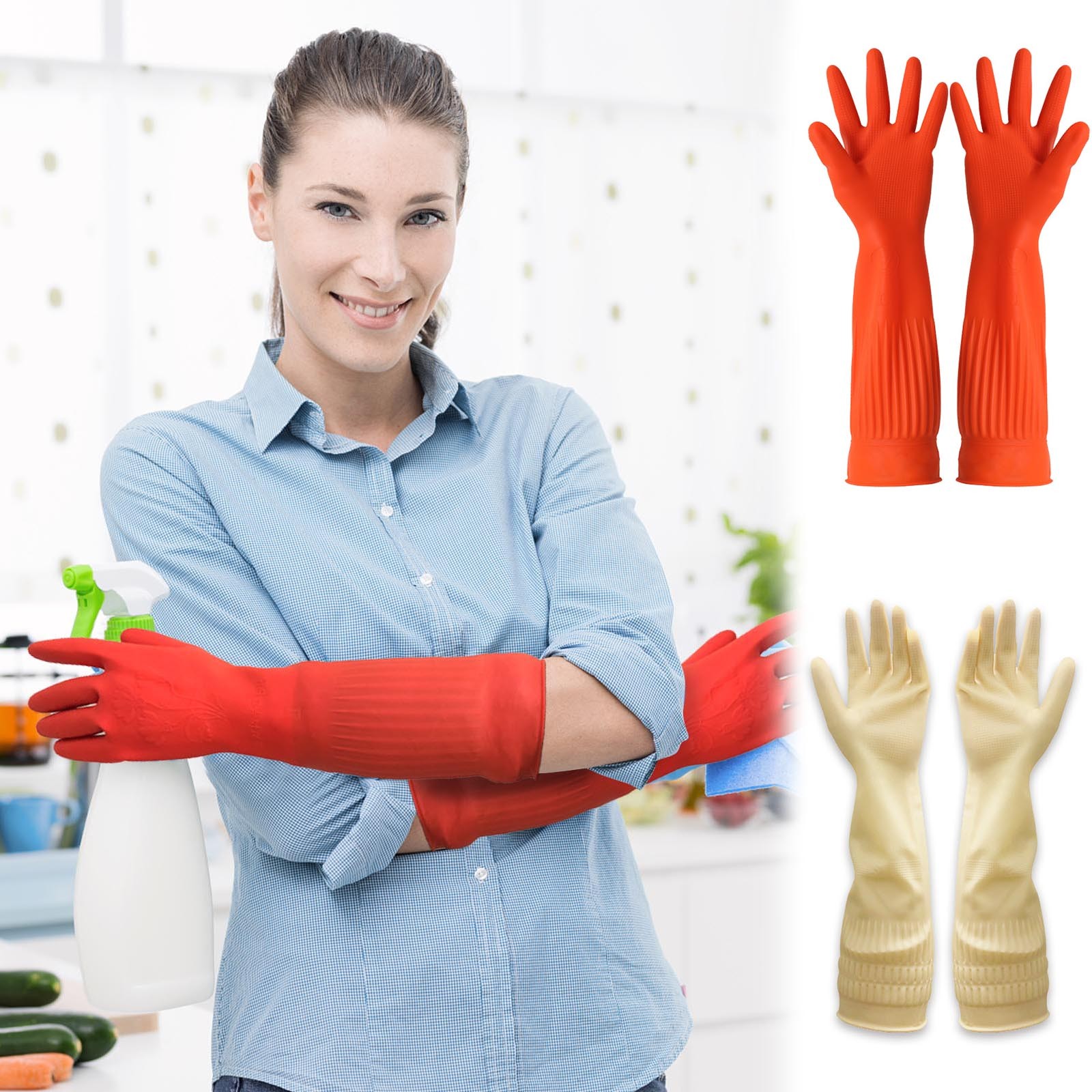 1 คู่ยืดหยุ่นสบายยางทําความสะอ - Commercial Kitchen Gloves บทวิจารณ์และราคา